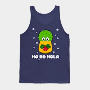 Ho Ho Hola - Cute Cactus In Christmas Holly Pot Tank Top